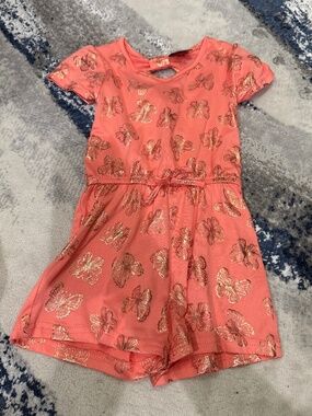 Picapino Girls 3T Coral Metallic Butterfly Romper